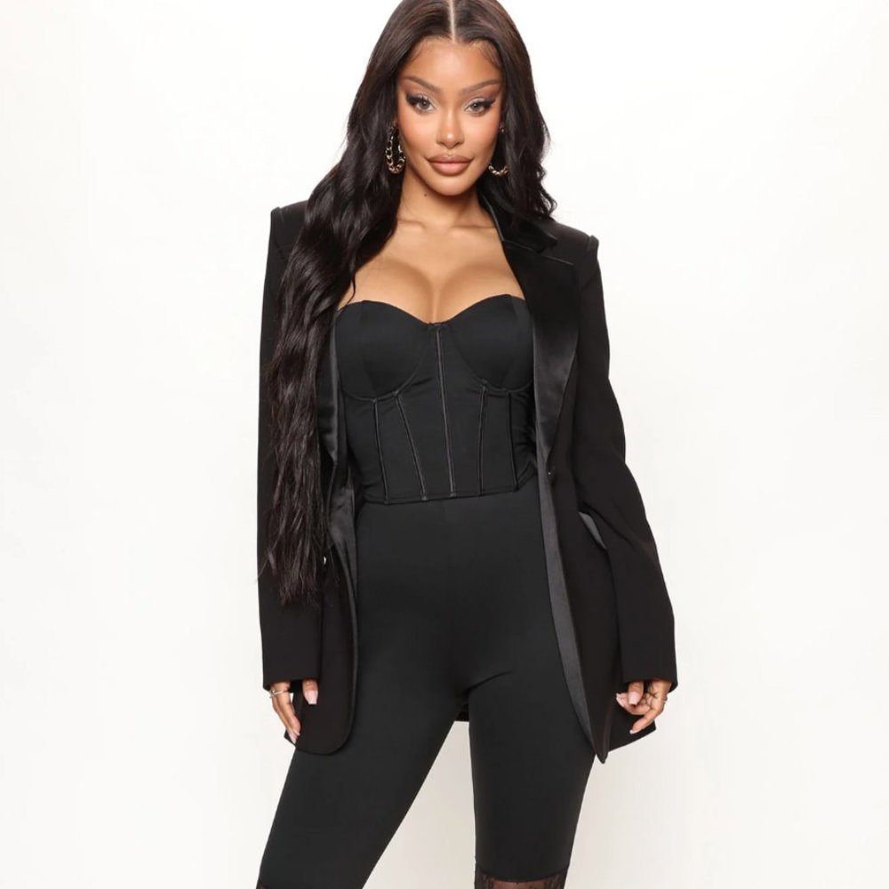 Fashion Nova Blazer & Corset Set - Black Top and Jacket Bundle Size Large